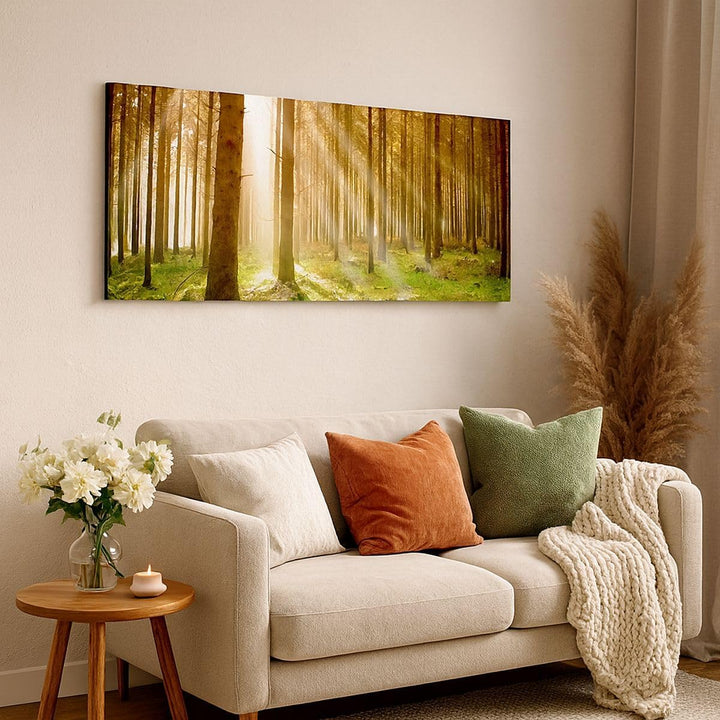 Wandbilder Dekoration Wohnzimmer Bäume Sonne Natur Panorama Bilder auf Leinwand 120x50cm Leinwandbil