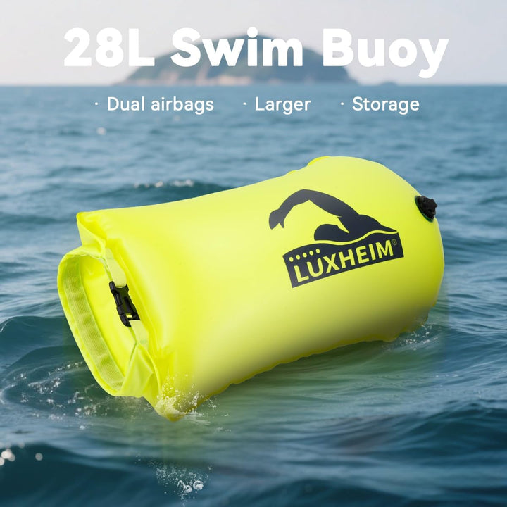 28L Schwimmboje Trockensack mit Doppelairbag, Aufblasbare Schleppschwimmer Boje für Erwachsene Freiw