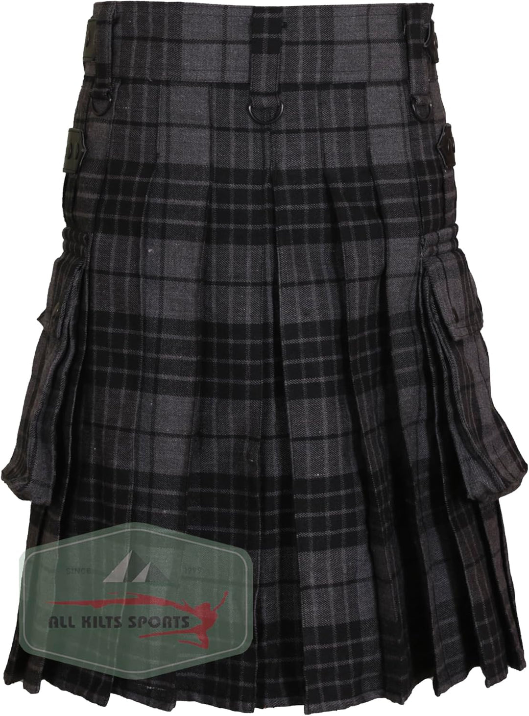 All Kilts Sports Utility-Kilt für Herren aus Acrylwolle mit Lederriemen, Dark Grey Watch 34