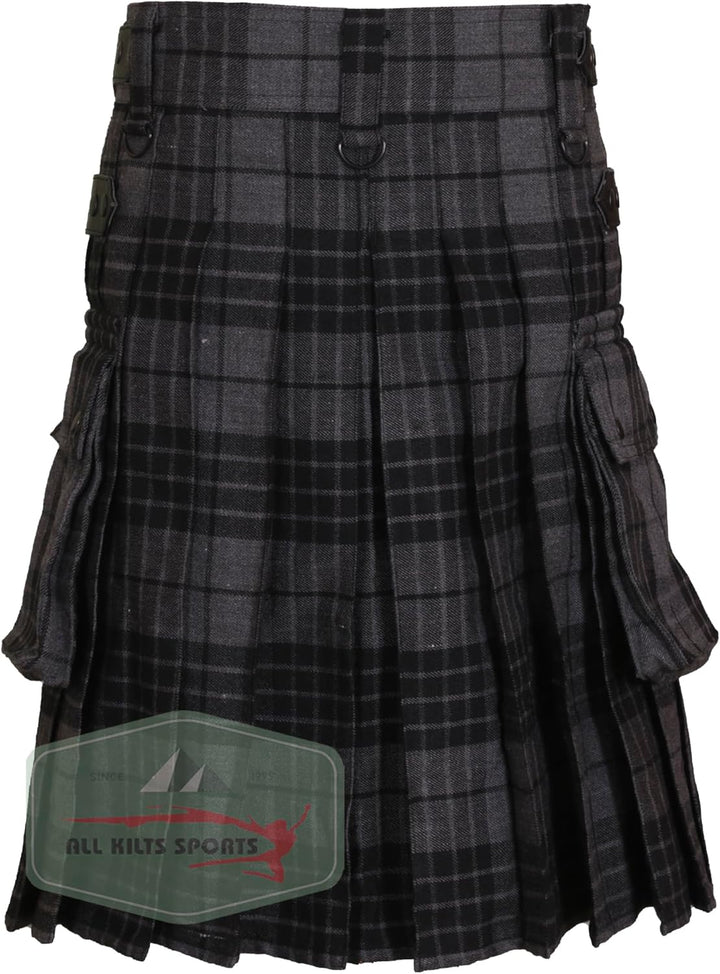 All Kilts Sports Utility-Kilt für Herren aus Acrylwolle mit Lederriemen, Dark Grey Watch 34