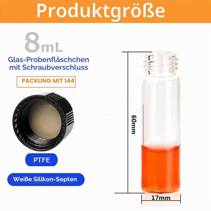 ALWSCI 144 Stücke 8ml Glasfläschchen Probe Klarglas Fläschchen, Probenahme Glasflaschen mit Schraubv