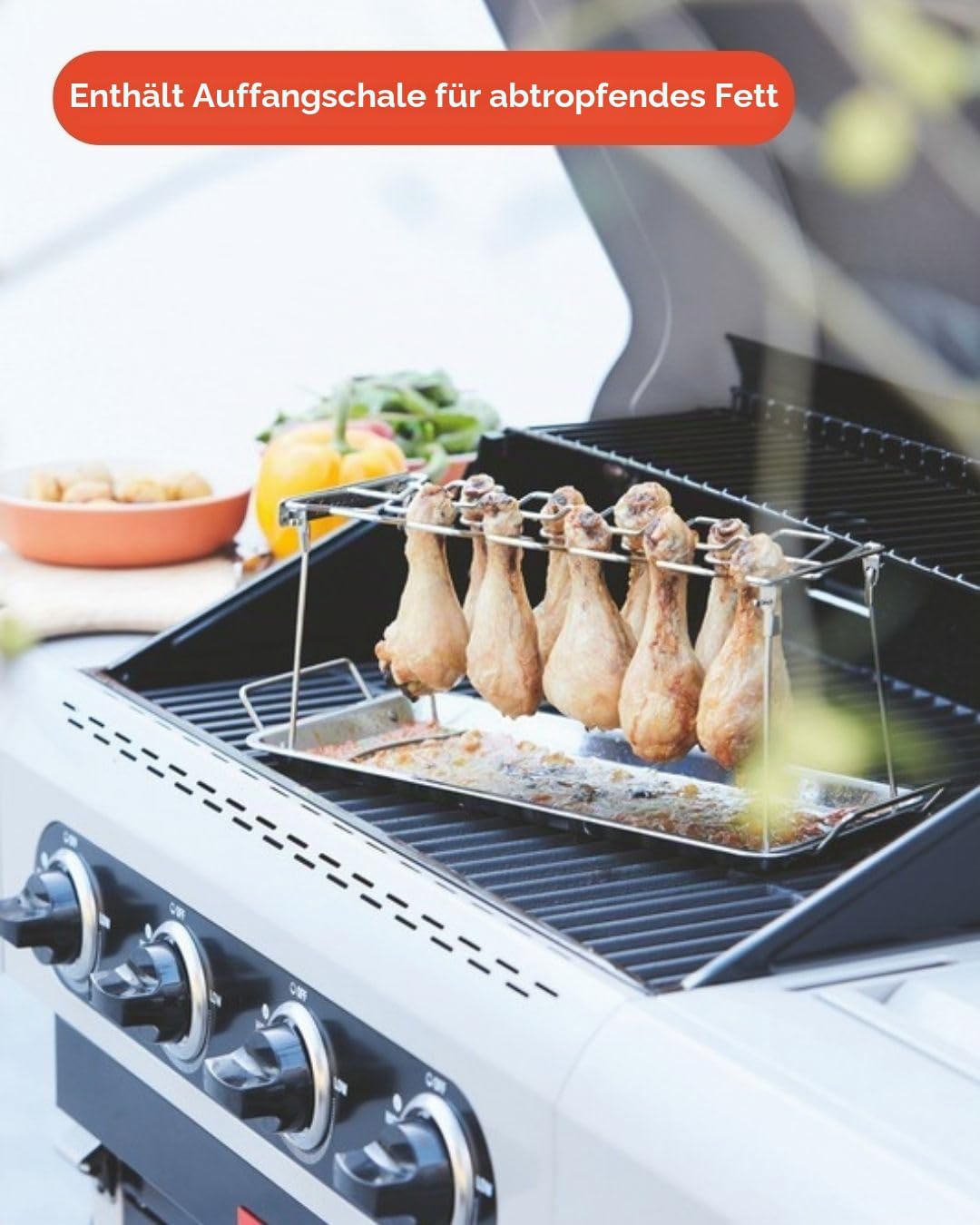 Hähnchenschenkel-Halter Grill-Zubehör Halterung Edelstahl für 12 Hähnchen-Keulen perfekt gegrillte C