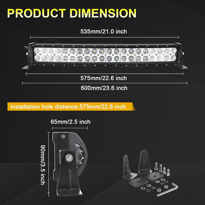 RIGIDON Gebogene led lampe, Led lichtleiste kfz mit 12v kabelbaum kit, 22 Zoll 55cm 120W offroad bel