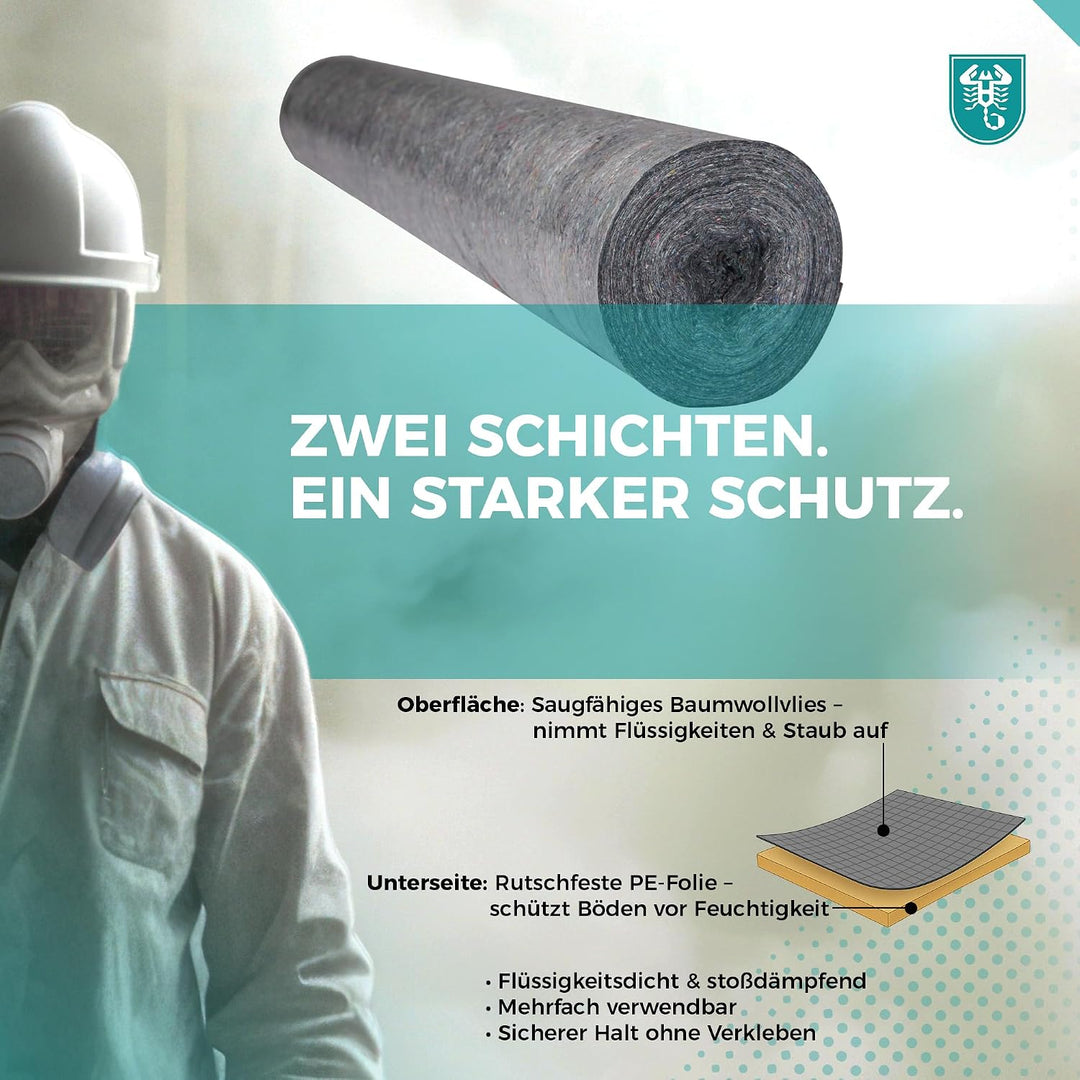 Abdeckvlies Renovierungsvlies Profi grau 1 x 25 m Malerabdeckvlies mit antirutsch Folie 180 g/m²