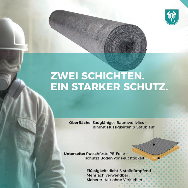 Abdeckvlies Renovierungsvlies Profi grau 1 x 25 m Malerabdeckvlies mit antirutsch Folie 180 g/m²