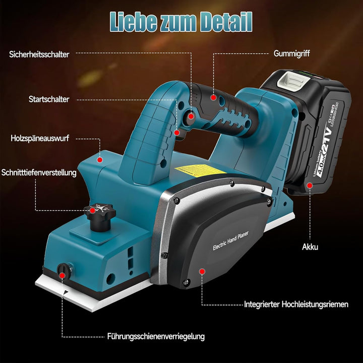 Yofuly Elektrohobel für Maa-kita 18V Batterie, 2×4.0Ah Batterie, Akku Hobel – 15000 U/min, 82mm Hobe