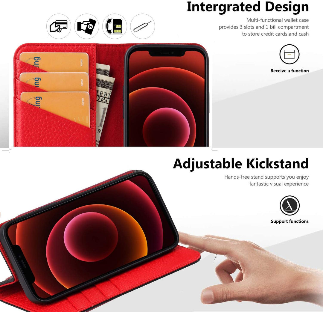 VISOUL iPhone 13 Pro Hülle, Handyhülle iPhone 13 Pro [100% Echtleder] [3 Kartenfächer] [Verdichtes T