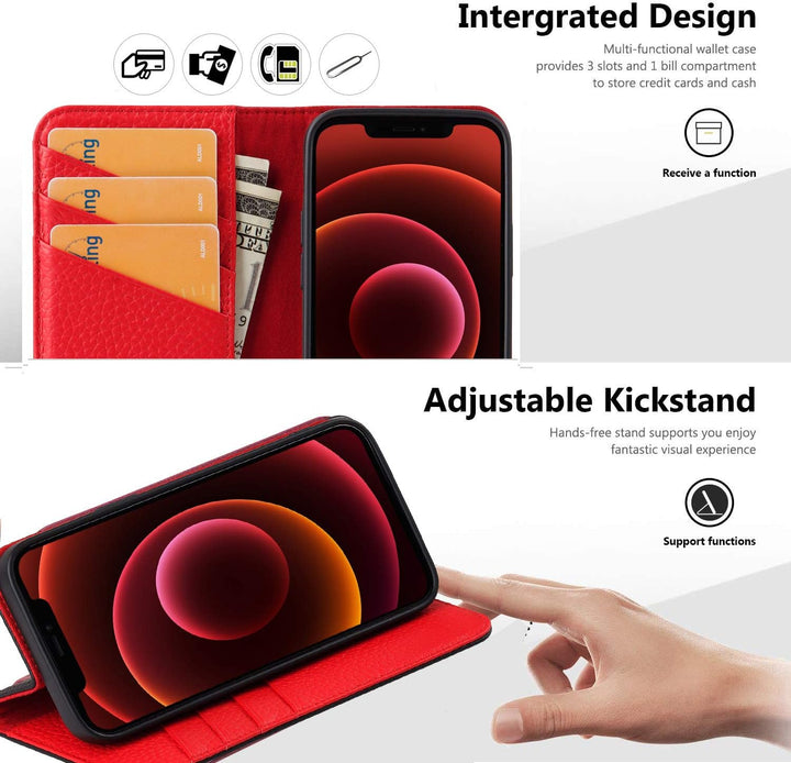 VISOUL iPhone 13 Pro Hülle, Handyhülle iPhone 13 Pro [100% Echtleder] [3 Kartenfächer] [Verdichtes T