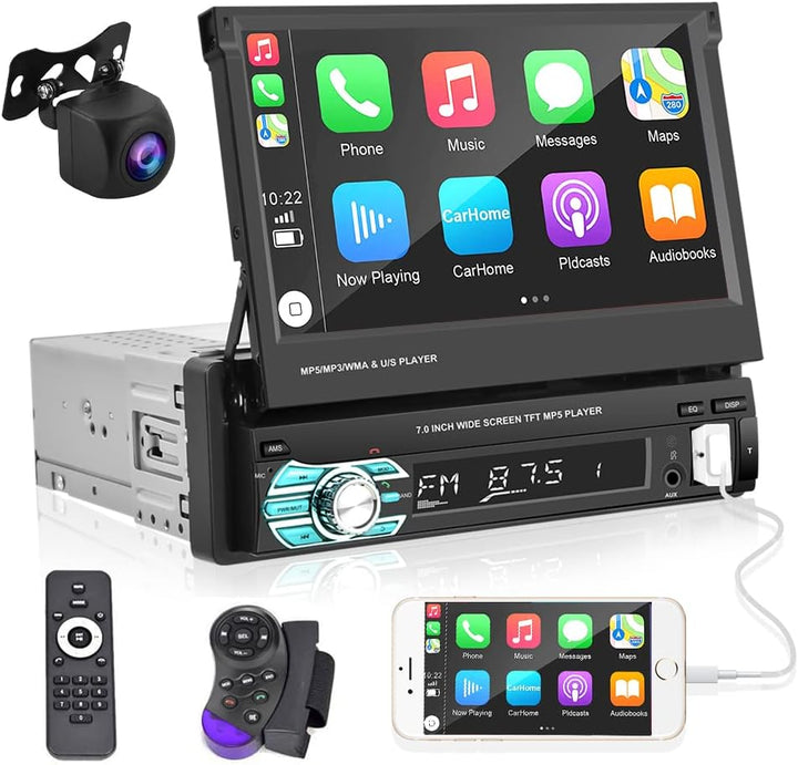 Podofo Autoradio 1 Din mit Apple Carplay Android Auto 7-Zoll Auto Stereo Radio mit Einziehbarem Bild