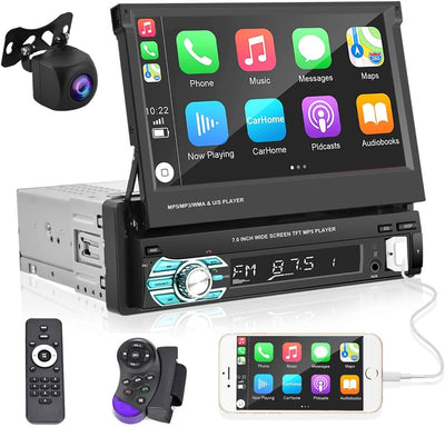 Podofo Autoradio 1 Din mit Apple Carplay Android Auto 7-Zoll Auto Stereo Radio mit Einziehbarem Bild