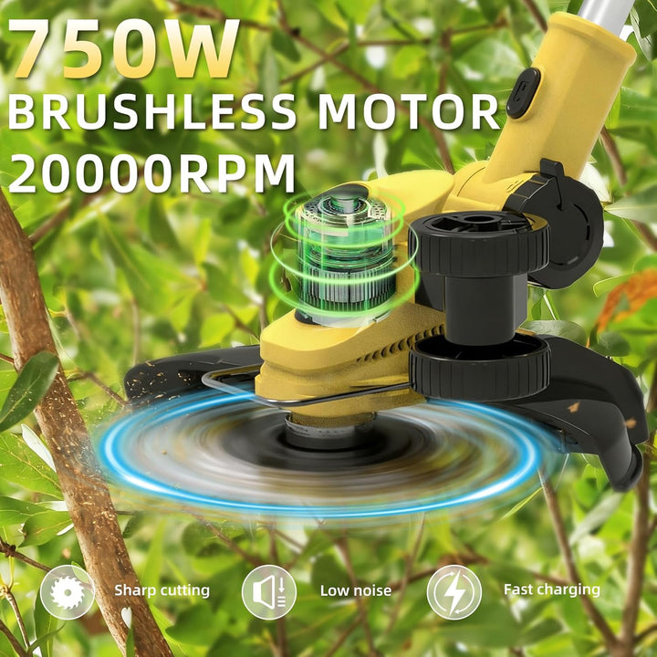 21V Akku Rasentrimmer mit Akku Freischneider Elektrischer 6-In-1 Akku Motorsense Rasentrimmer Mit 2