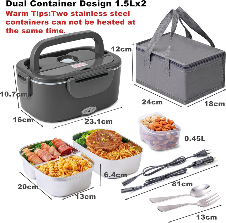 Nifogo Elektrische Lunchbox 100W, 1,5Lx2 für Auto/Lkw/Büro Beheizbare Lunchbox 12V/24V/230V Electric