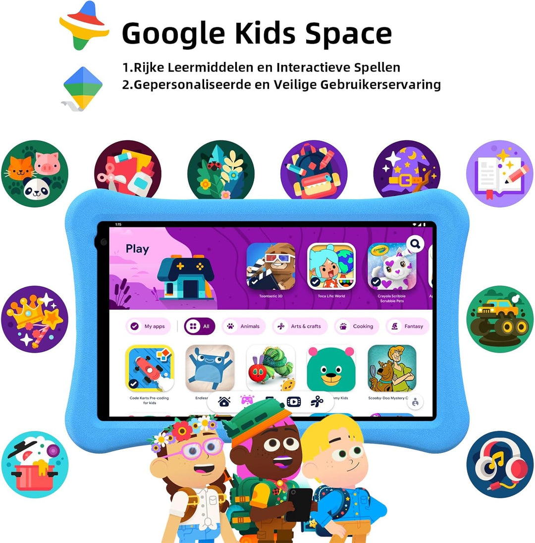 AWOW Kinder Tablet 10 Zoll Android 15 mit 8 GB RAM+64GB ROM(TF 1TB), 6000mAh, Wi-Fi 6 2.4G/5G, Octa-