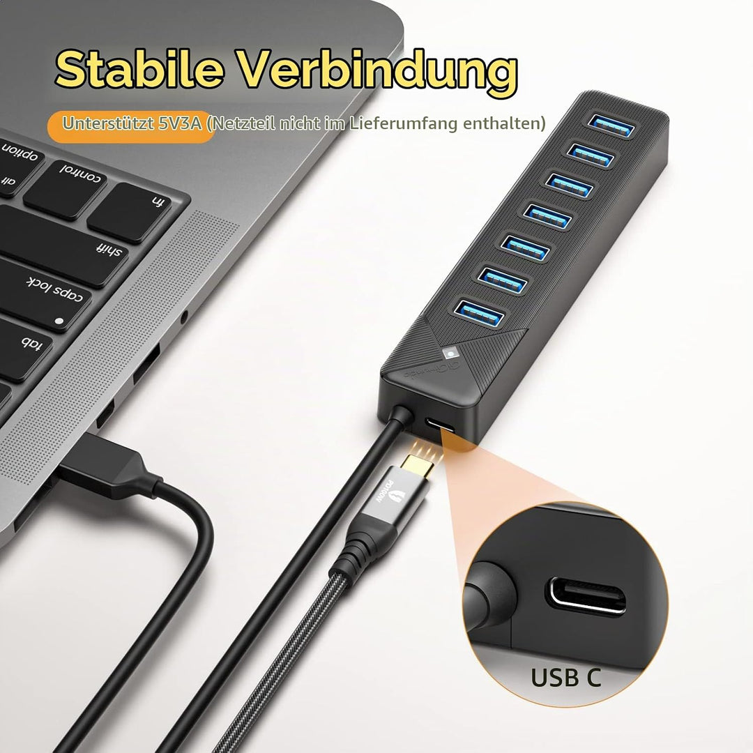 GiGimundo PG7U USB Hub 3.0, 7-Port USB Verteiler, 50CM Kabel mit 5V/3A Stromeingang, Mehrfach USB St