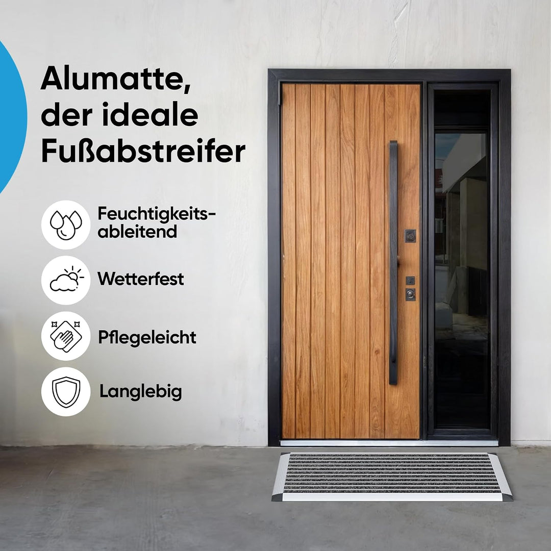 Fussmatte aussen, Aluminiumrahmen Silber, 40x60 cm, Fussmatte Aussenbereich, Aluminium Türmatte auss