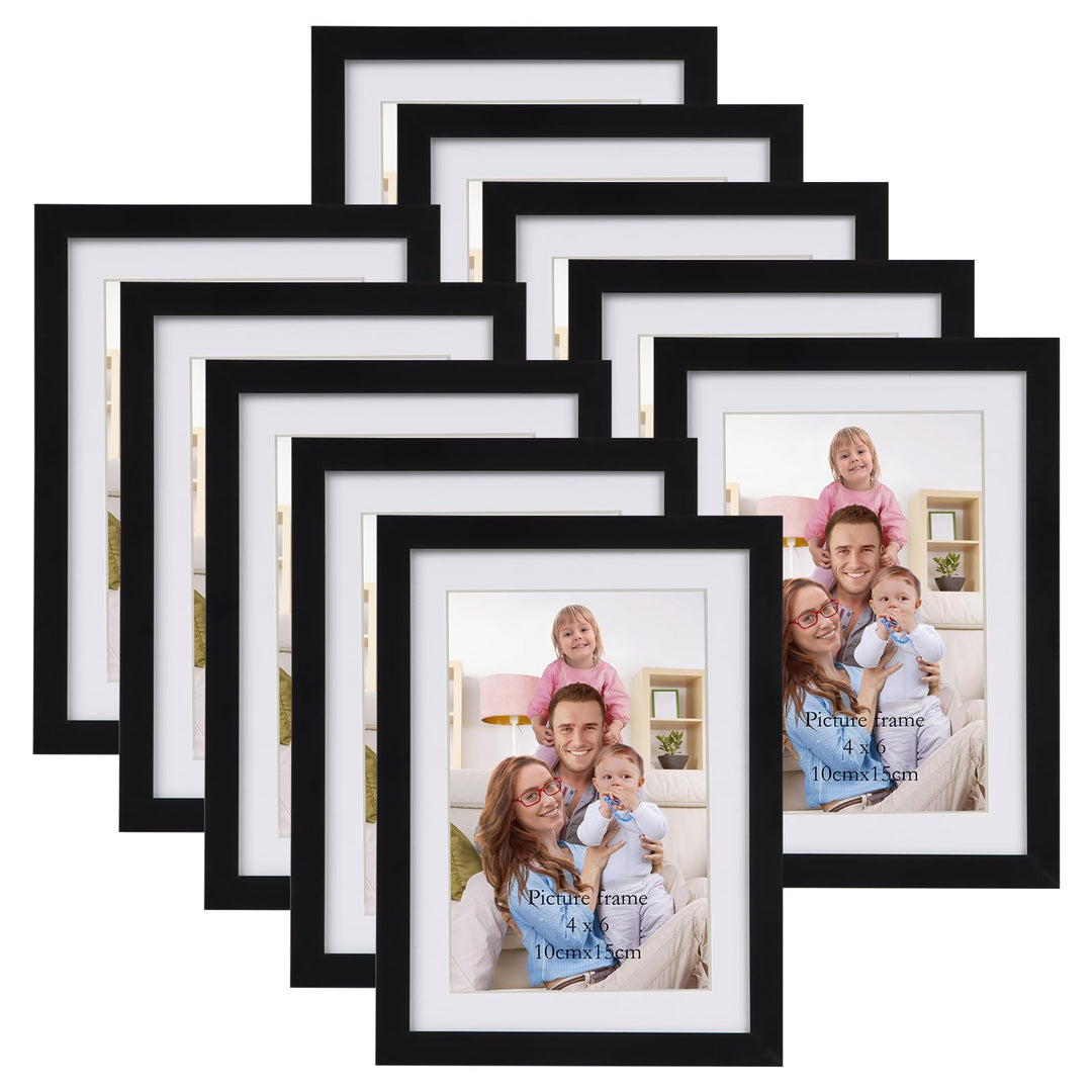 Giftgarden 10 Stück Bilderrahmen 10x15 cm mit Passepartout, Schwarz Fotorahmen Collage Set für 13x18