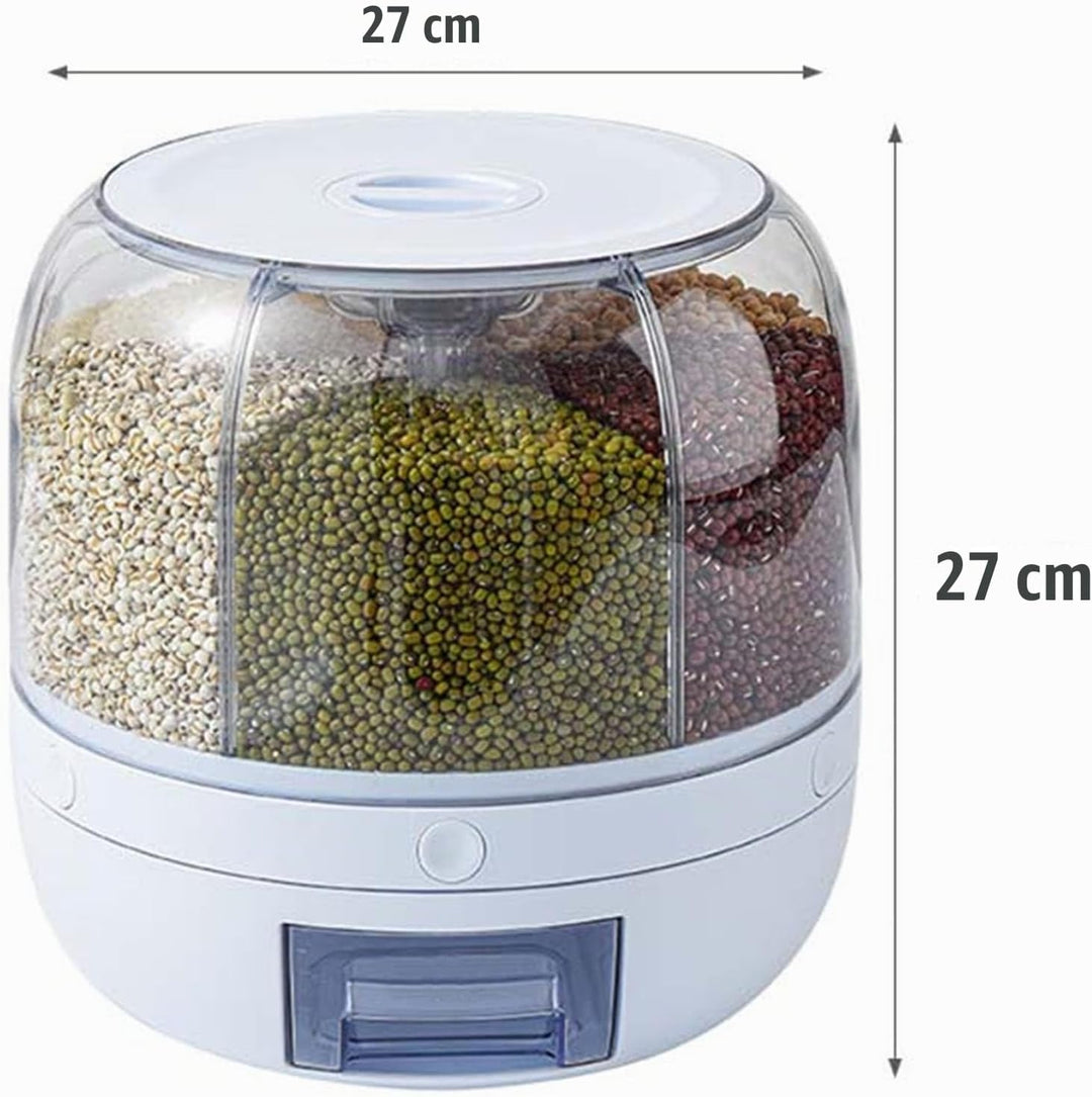 Vorratsdosen Müsli Aufbewahrungsbox, 5kg/10kg 6 Raster Kunststoff Trockenfutter Spender Reisbox 360°