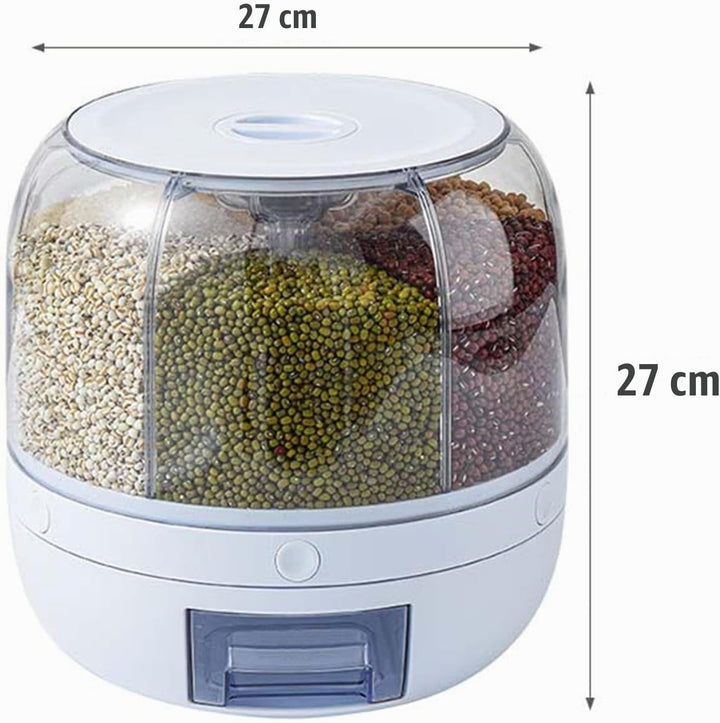 Vorratsdosen Müsli Aufbewahrungsbox, 5kg/10kg 6 Raster Kunststoff Trockenfutter Spender Reisbox 360°
