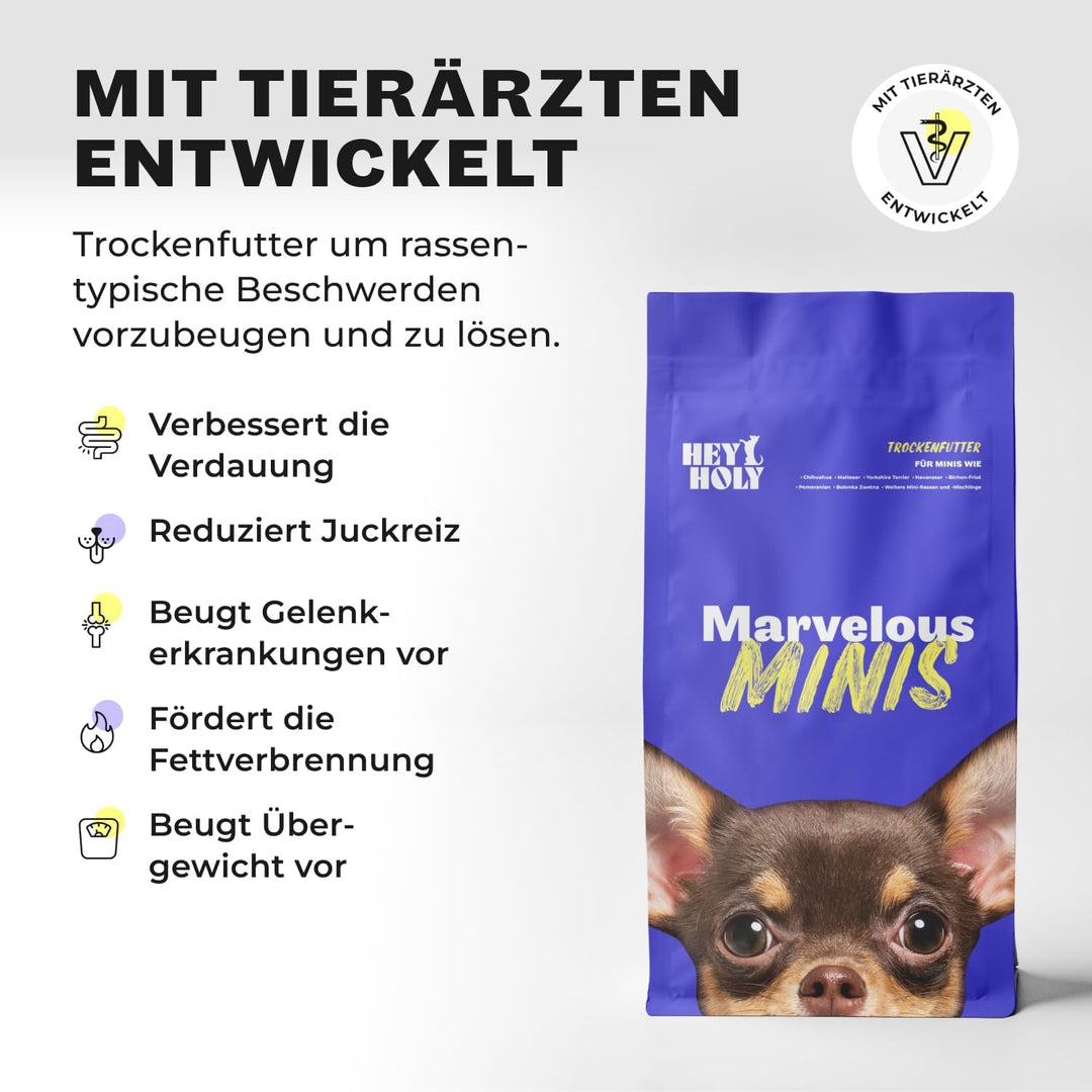 HEY HOLY – Marvelous Minis Trockenfutter für ausgewachsene Hunde mit 40% Forelle – 1er Pack (7kg) –