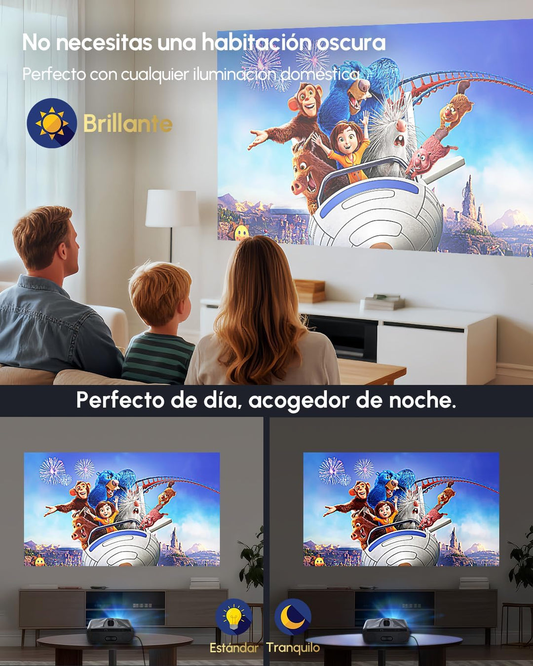 4K Autofokus Beamer Tageslicht UHD Film Gaming Projektor LED Smart Videoprojektor WiFi Bluetooth NFC