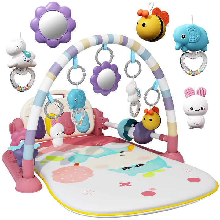 JOVOW Piano-Gym Spieldecke Baby 0-36 Monate, Krabbeldecke für Baby mit Musik und Lichtern, Babyspiel