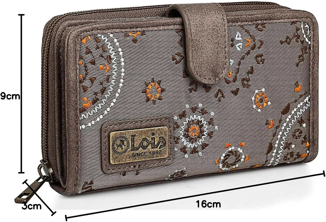 Lois - Brieftasche für Frauen bestickte mit Kartenhalter mit Mandala-Motiven. Canvas und PU-Leder fü