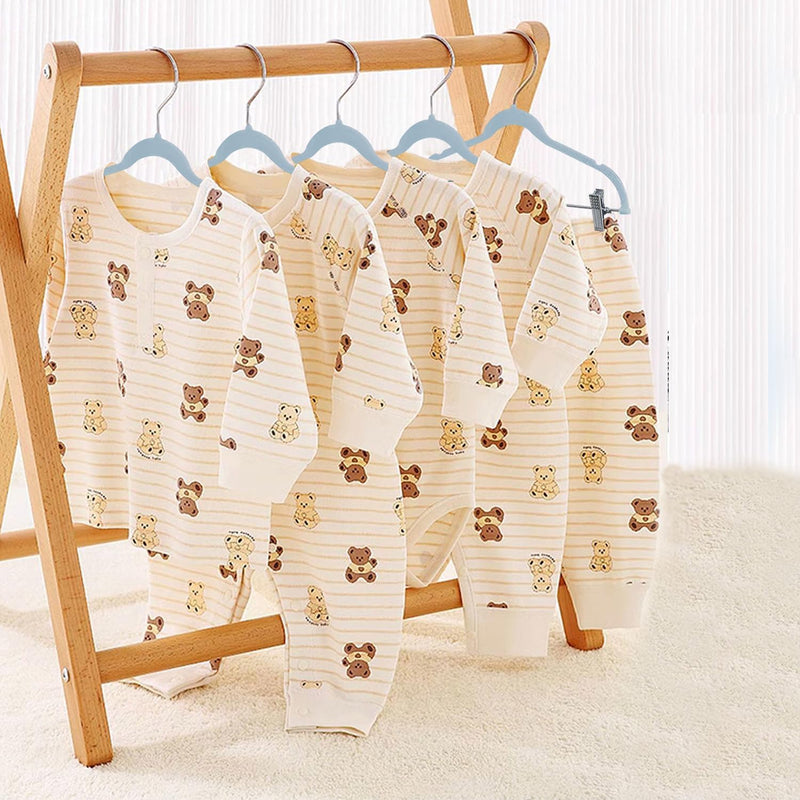 Wellong Baby-Kleiderbügel mit Clips, 14 Stück KinderKleiderbügel aus Samt, Strapazierfähige Kleiderb