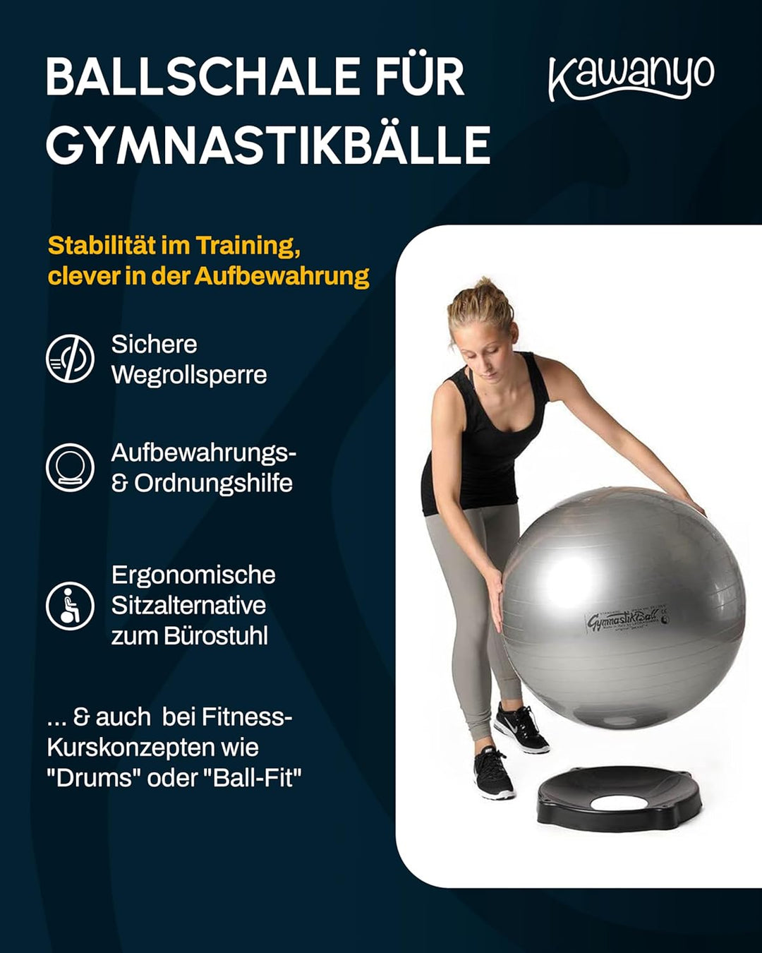 Ballschale für Gymnastikbälle als Wegrollsperre zum sicheren Trainieren – Gymnastikball Halterung ge