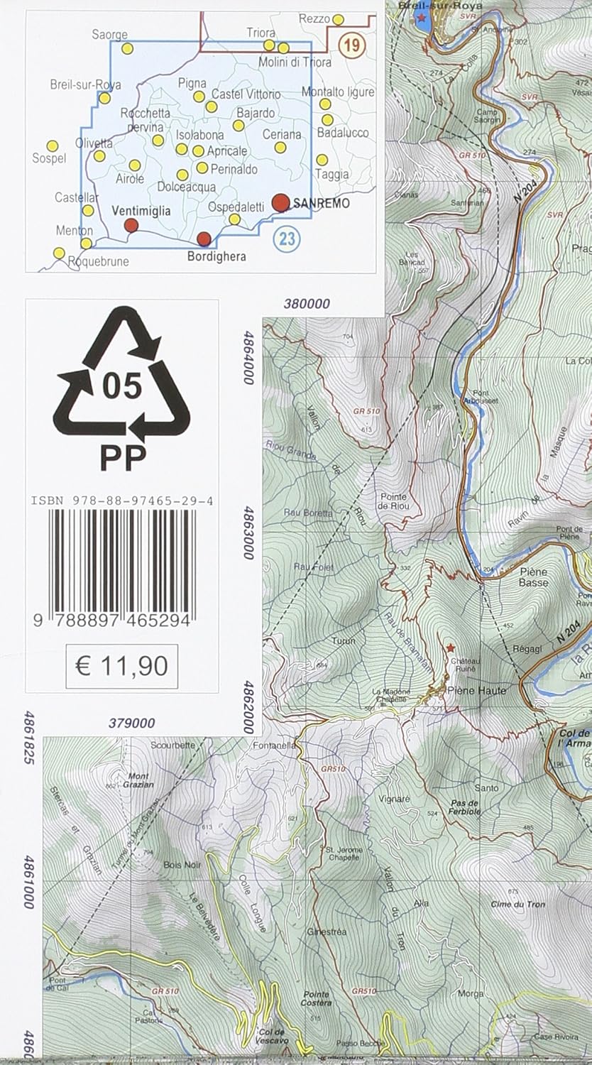 Sanremo - Mentone - Bassa Val Roya - Val Nervia (wandelkaart, Band 23), Karte