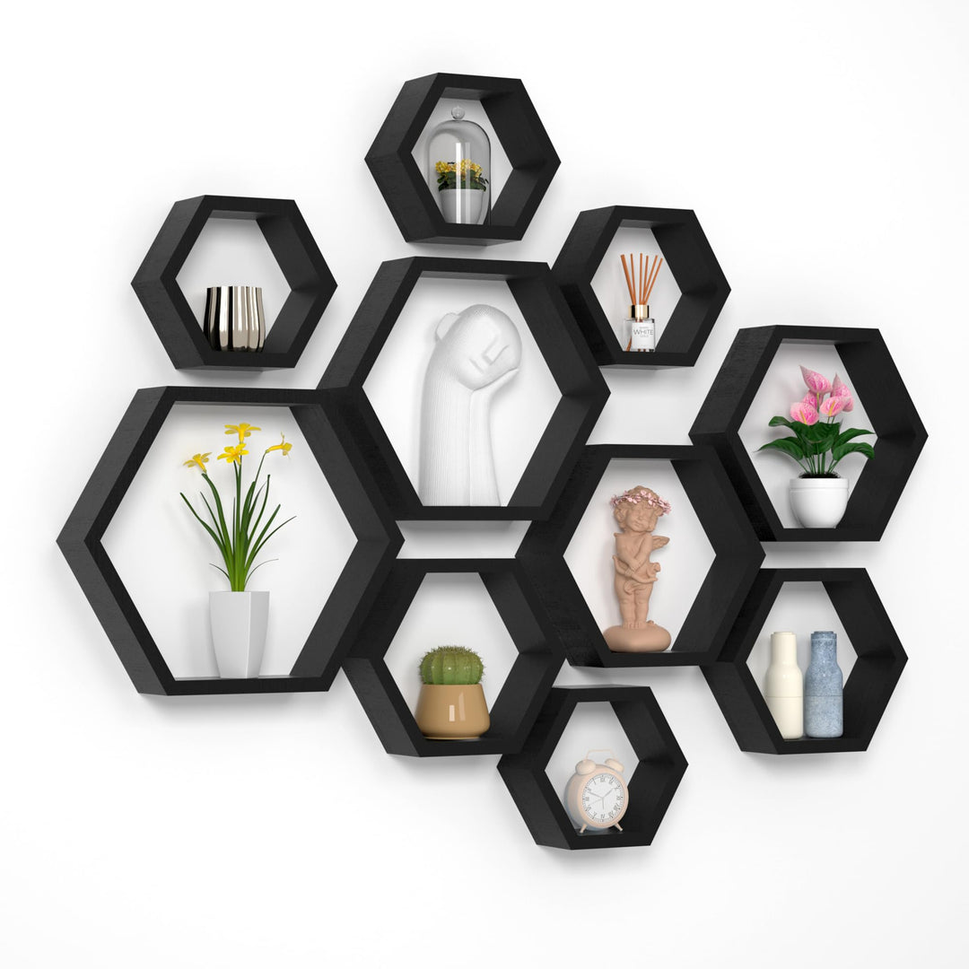 Sechseckige Wandregale Wabenförmige Regale 10er-Set Wandmontierte Holzregale im Landhausstil Wand-Au