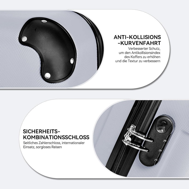 BEIBYE- Hartschalenkoffer Koffer Trolley Rollkoffer Reisekoffer Zahlenschloss 4 Zwilings-Rollen (Sil