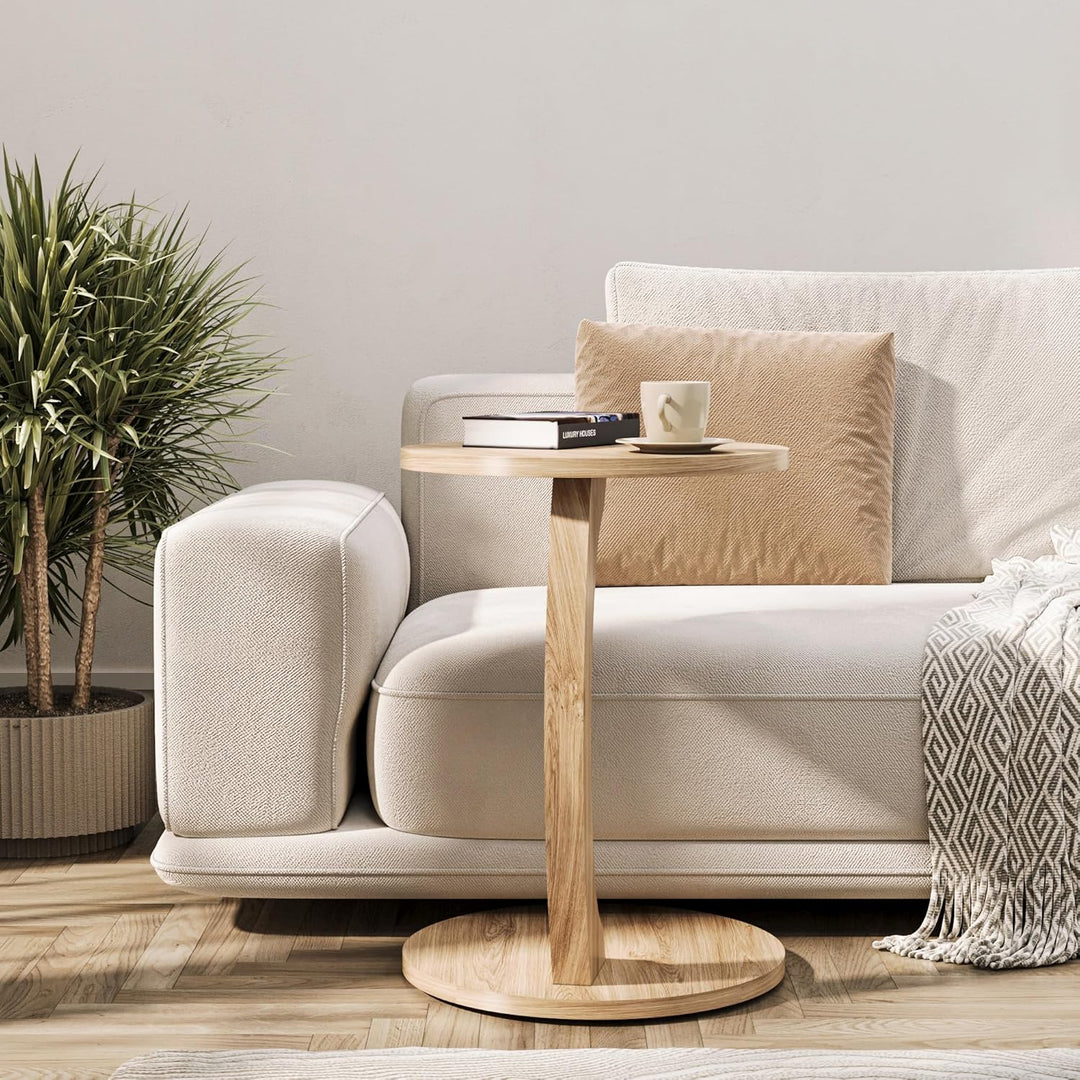 Tubibu MDF - C Form Kleiner Beistelltisch, Runder Tisch als Ablagefläche für Couch und Sofa mit Roll