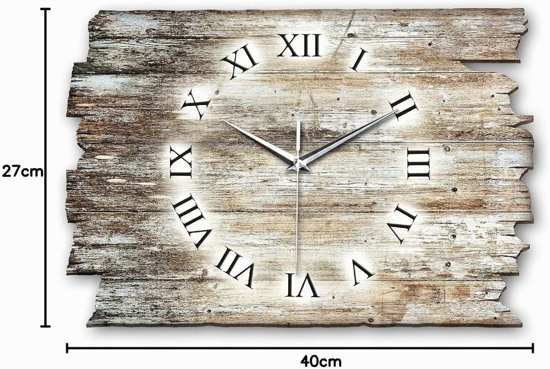 Kreative Feder Holz-Design Landhaus Shabby Style Designer Wanduhr leise Funkuhr aus Holz *Made in Ge