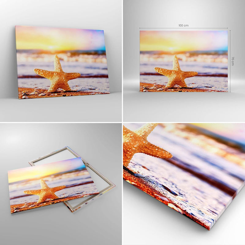 Bilder auf Leinwand 100x70cm Leinwandbild Starfish Strand Sand Ozean Gross Wanddeko Bild Schlafzimme