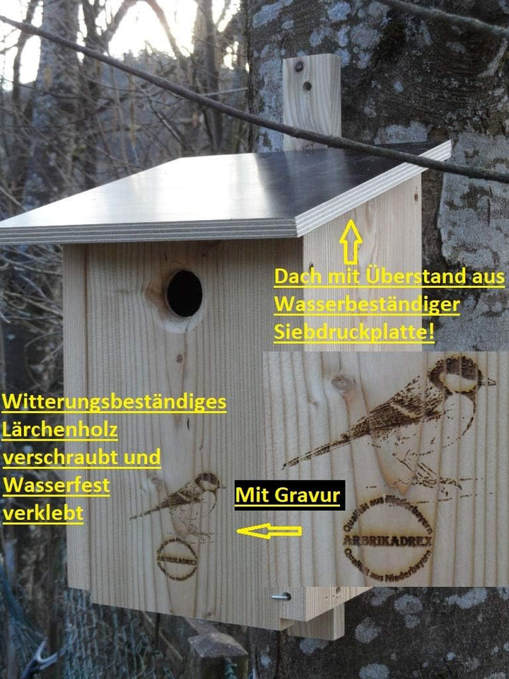 Premium Natur Lärchenholz Nistkasten unbehandelt nach Nabu Kohlmeise 32mm Einflugloch, massives Voge