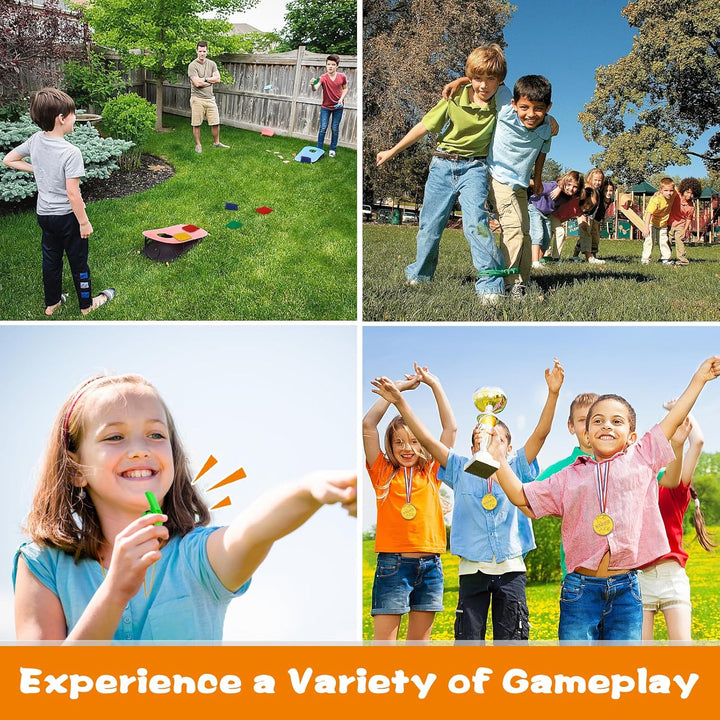 Outdoor Spiele für Kinder ab 4, 4 in 1 Gartenspiele für Kinder Sackhüpfen Säcke, Sackhüpfen Säcke, E