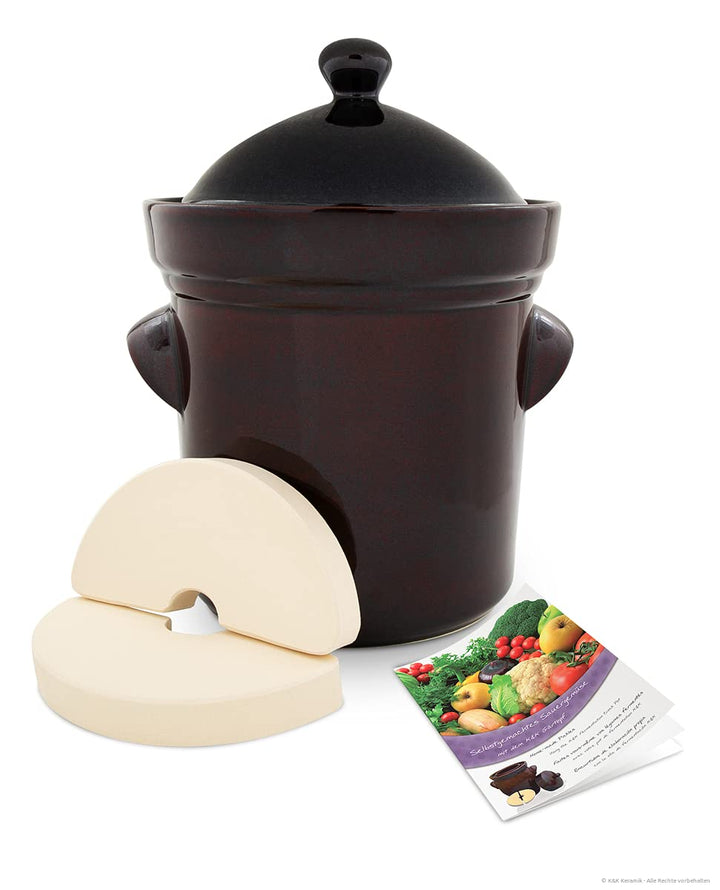 Original Bunzlauer Keramik Premium Gärtopf 25,0 Liter inkl. Deckel + Stein, braun
