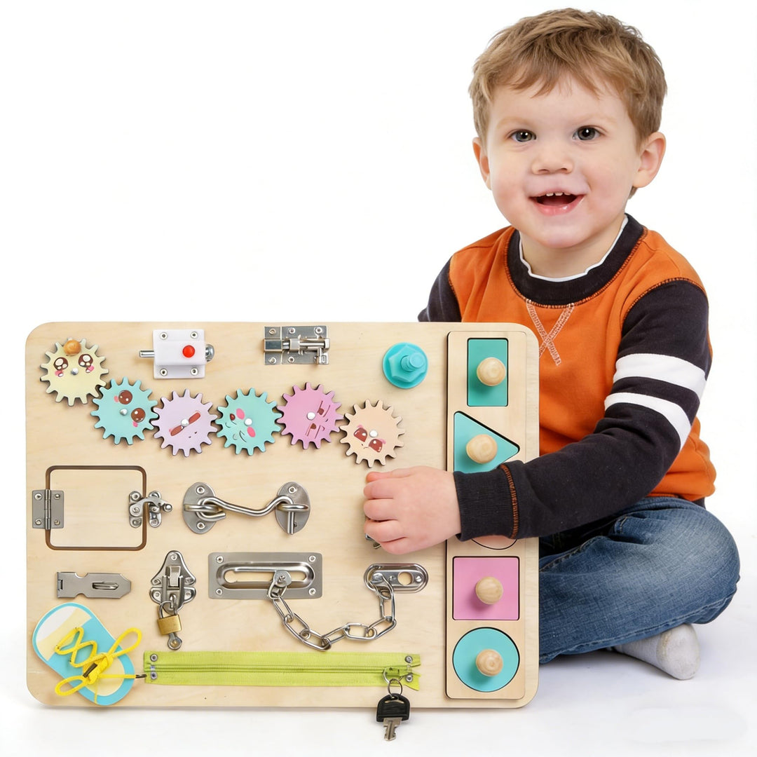 NUKied Busy Board für Kleinkinder,Holz Montessori Busy Board,Baby Pädagogisches Sensorik Spielzeug f