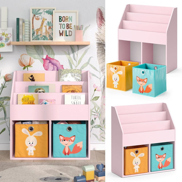 Vicco Kinderregal Rosa Luigi mit 2 Faltboxen (Fuchs, Hase) - 72x79x31 cm hergestellt aus Spanplatte
