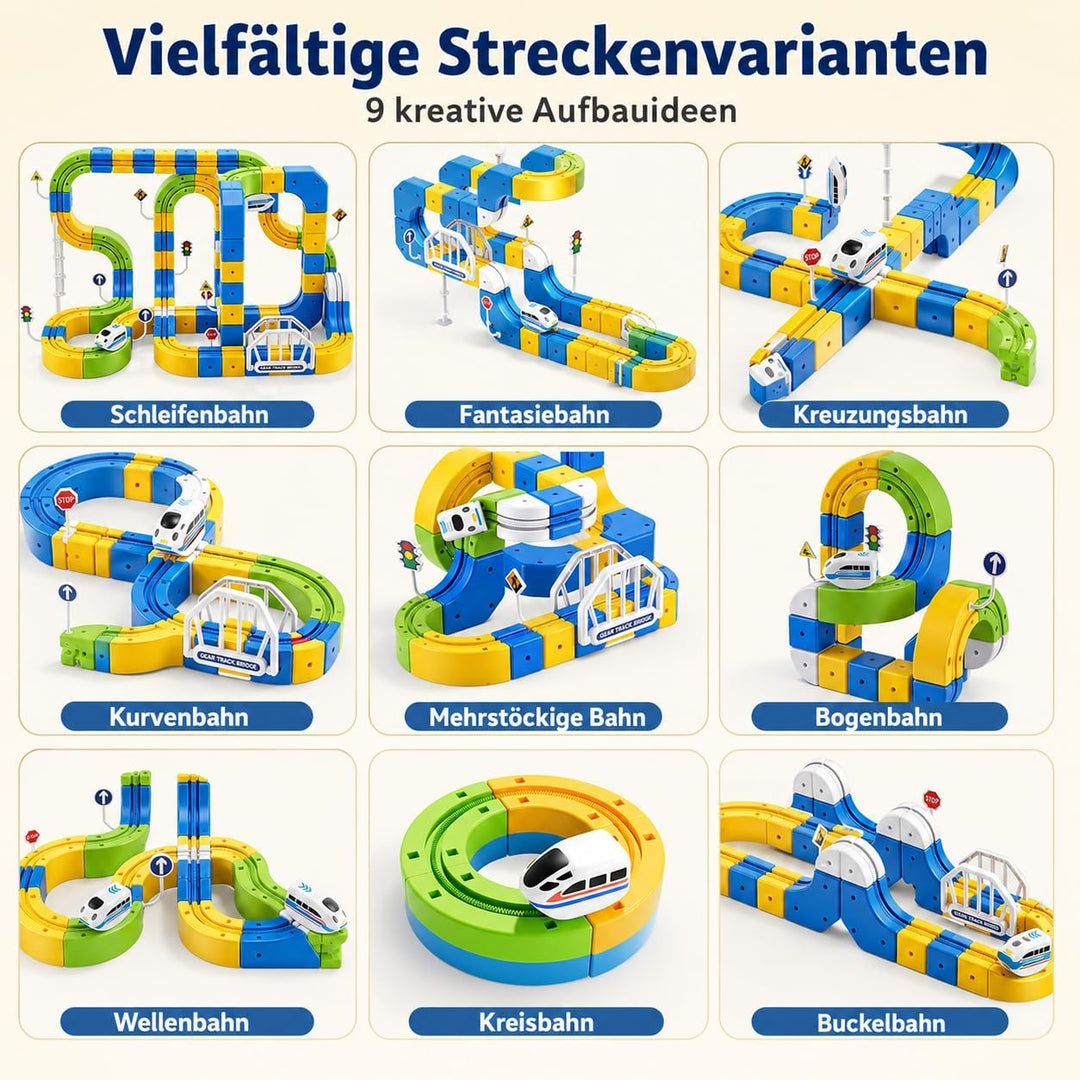 224 PCS Eisenbahn Kinder Elektrisch Cube Track Set, 3D Strecke Flexible Rennstrecke DIY Motorisierte