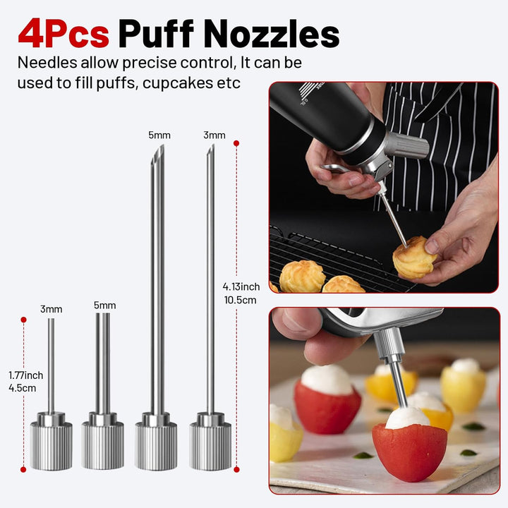 Sahnespender,Sahnesyphon Aluminium 500ml für Schlagsahne,Cremes,Desserts und Sossen mit 3 Edelstahl