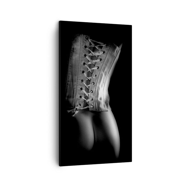 Bilder auf Leinwand Weiblicher Körper Leder Korsett Frau Leinwandbild mit Rahmen 45x80cm Wandbilder