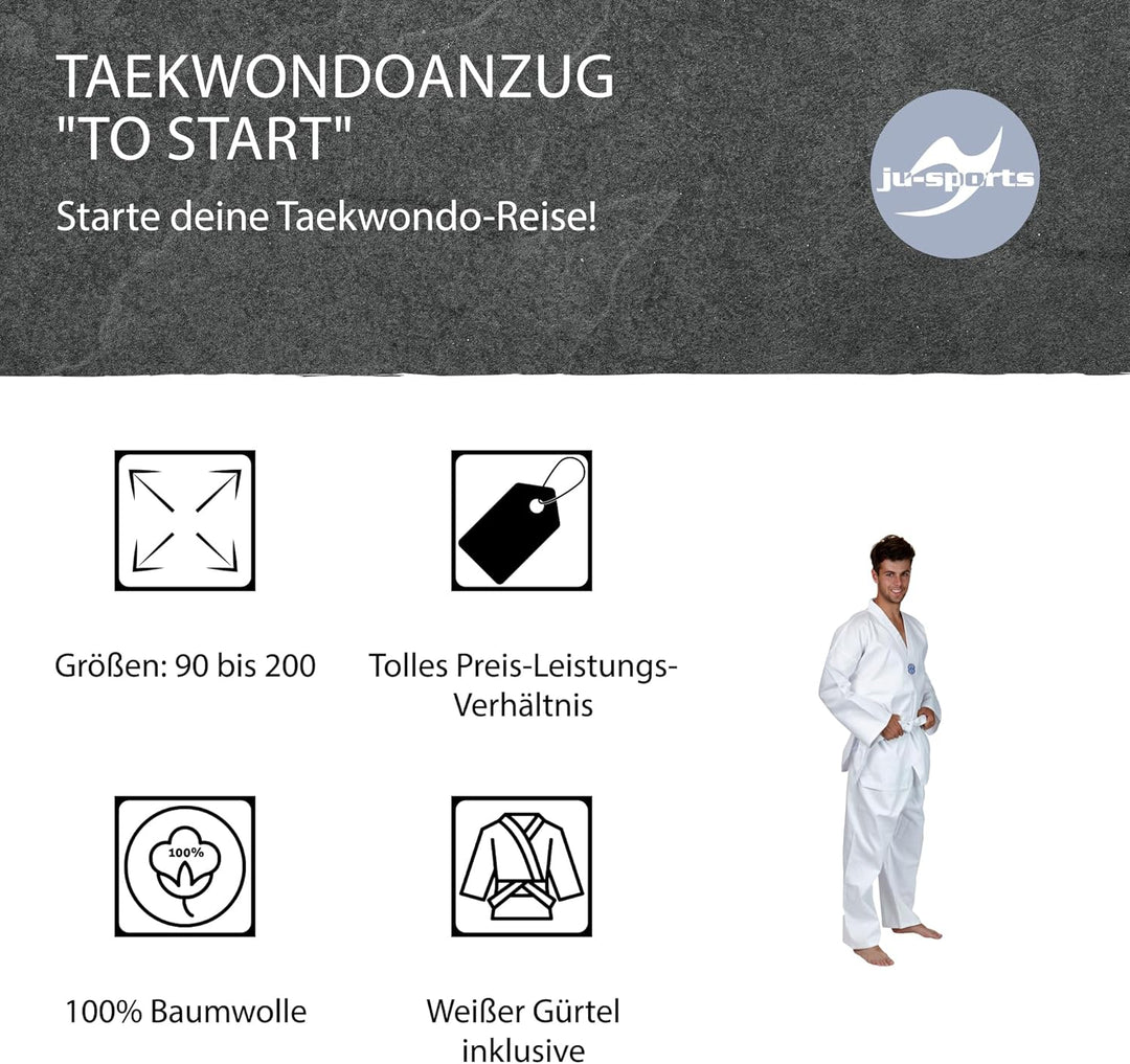 Ju-Sports Herren Taekwondoanzug To Start Anzug 190 cm Weiss, 190 cm Weiss