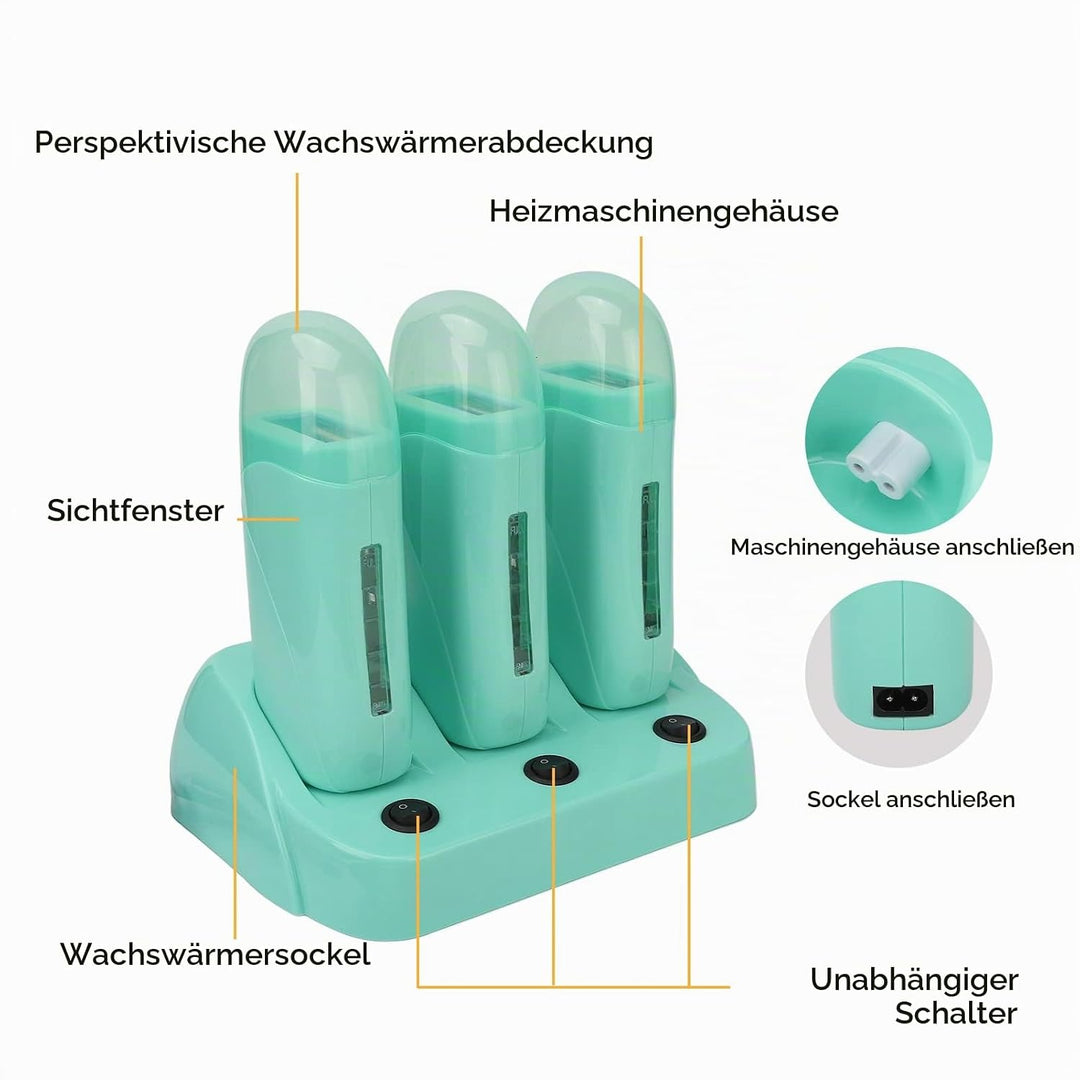 Elektrischer Wachserhitzer, 3 Stück Roll on Wachsheizgerät, 3-in-1 Rollen Wachswärmer, Enthaarungswa