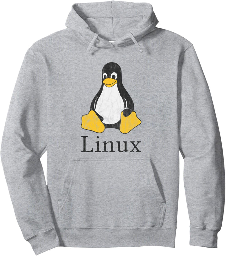 Linux Mascot Tux the Penguin Vintage Nerd Geek Sysadmin Gift Pullover Hoodie