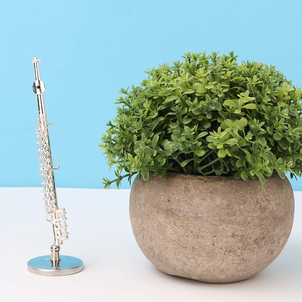 Kupfer Miniaturflöte -Modell, 11 cm handgefertigtes nicht spielbares Musikdekor mit Ausstellungsstän