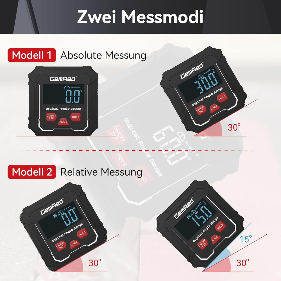 GemRed Digitaler Winkelmesser mit VA-LCD-Display, Neigungsmesser digitale Wasserwaage mit Magnetfuss