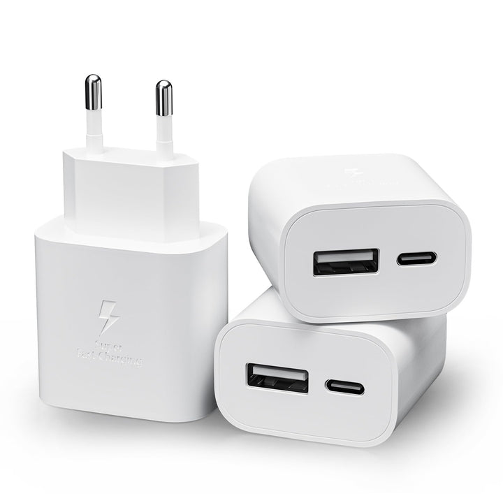 3er Pack USB C Ladegerät, 25W 2-Port USB-A & USB-C Adapter Schnellladegerät Netzteil für iPhone 17/1