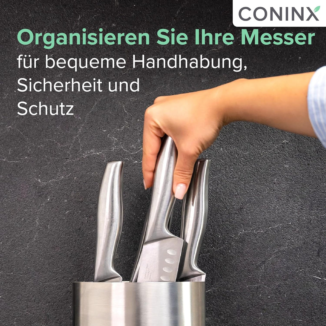 Coninx Messerblock ohne Messer - Messerblock mit Borsteneinsatz - Knife Block in Silber - Universal