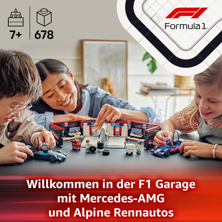 LEGO City F1 Garage mit Mercedes-AMG &amp; Alpine Rennautos - Spielzeug Formel 1 Rennwagen mit 2 Rennfah